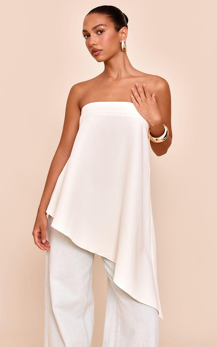 Woven Bandeau Asymmetric Hem Floaty Long Top by PRETTYLITTLETHING