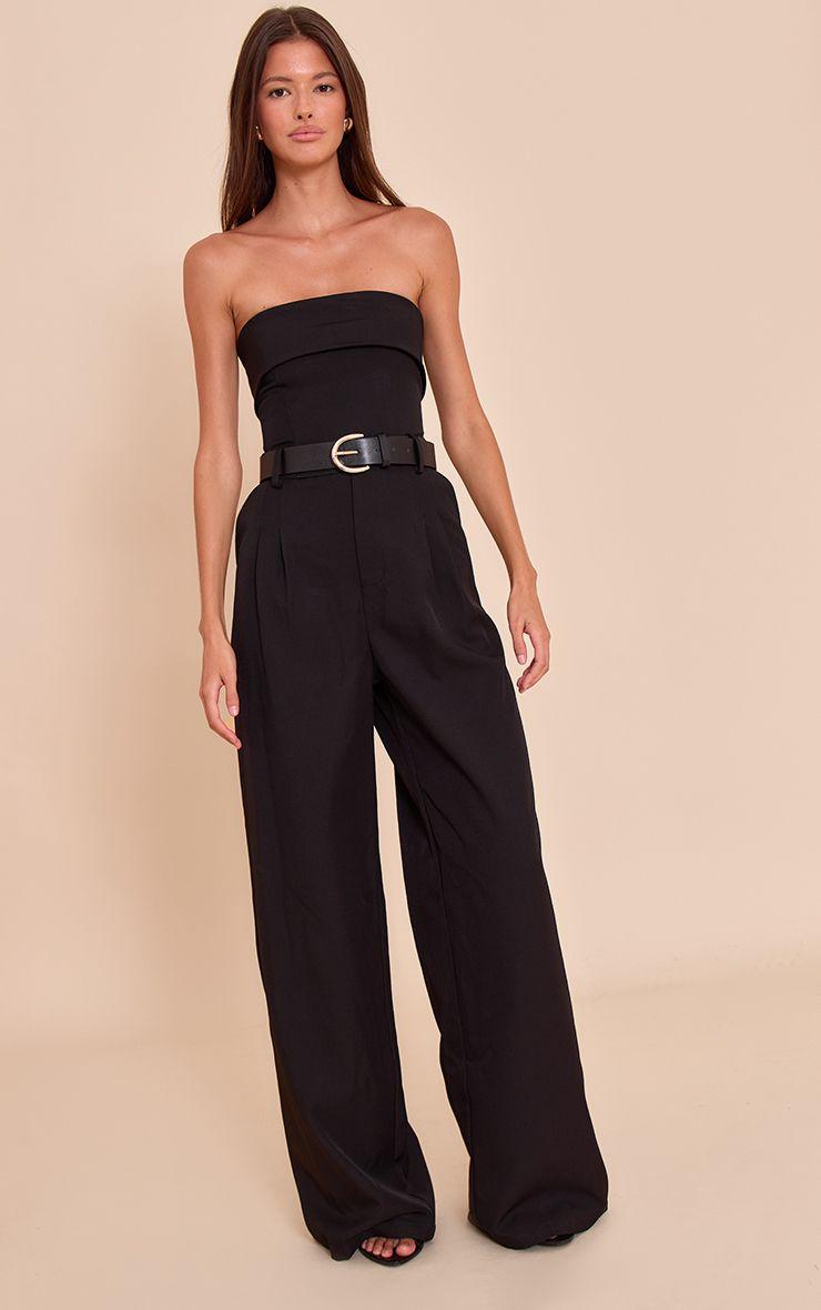 Woven Bandeau Belted Wide Leg Jumpsuit by PRETTYLITTLETHING