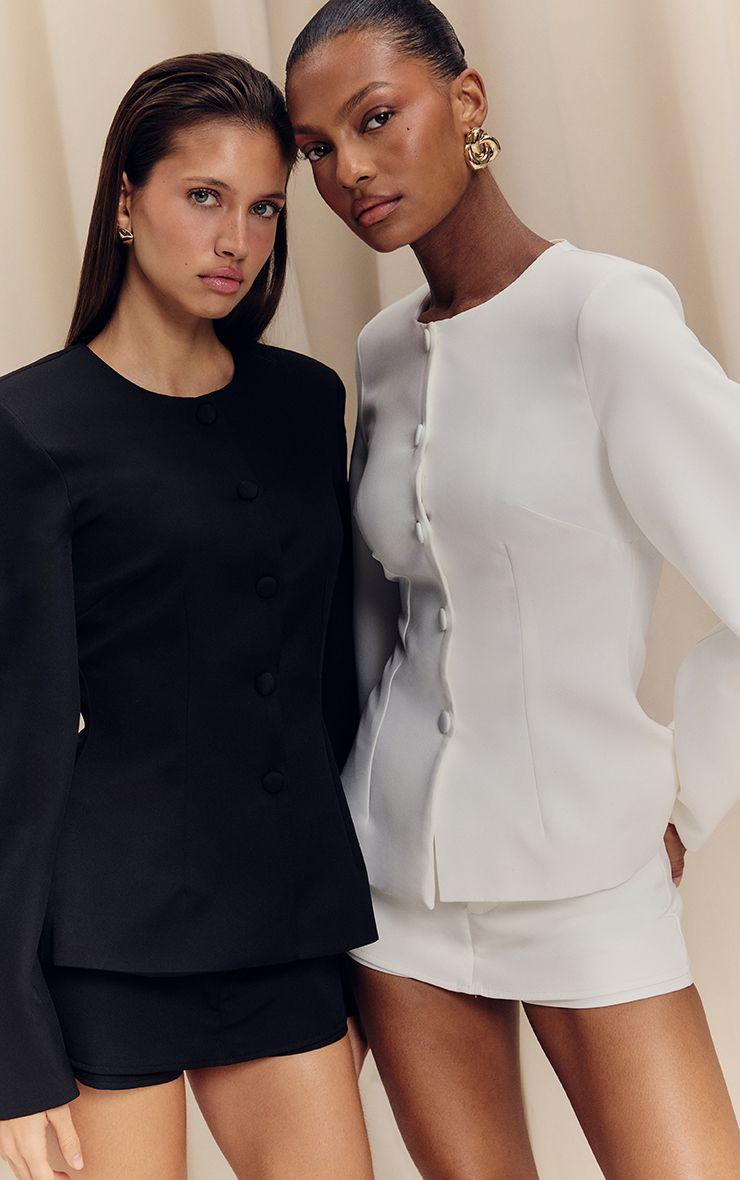 Woven Cinched Waist Cocoon Sleeve Button Up Blazer by PRETTYLITTLETHING