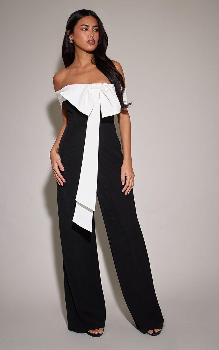 Woven Contrast Bow Wide Leg Jumpsuit by PRETTYLITTLETHING