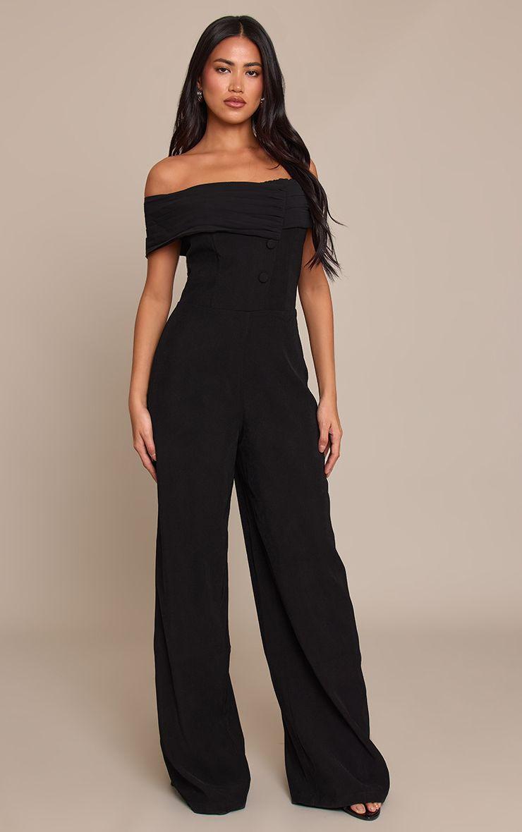 Woven Contrast Button Detail Straight Leg Jumpsuit by PRETTYLITTLETHING