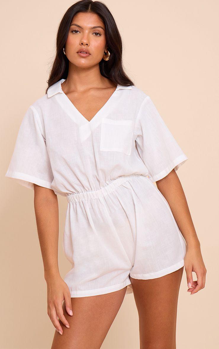 Woven Pocket Detail Shirt Playsuit by PRETTYLITTLETHING