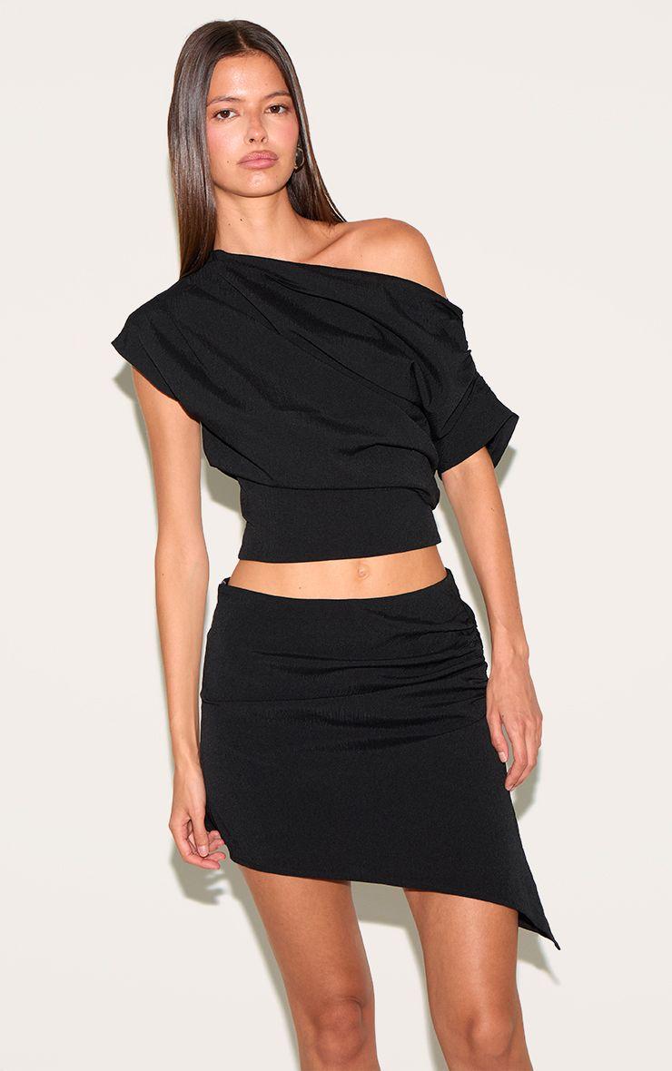 Woven Ruched Mid Rise Mini Skirt by PRETTYLITTLETHING