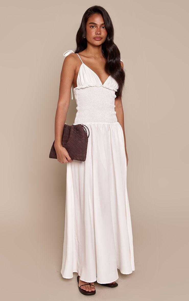 Woven Shirred Waist Strappy Maxi Dress by PRETTYLITTLETHING