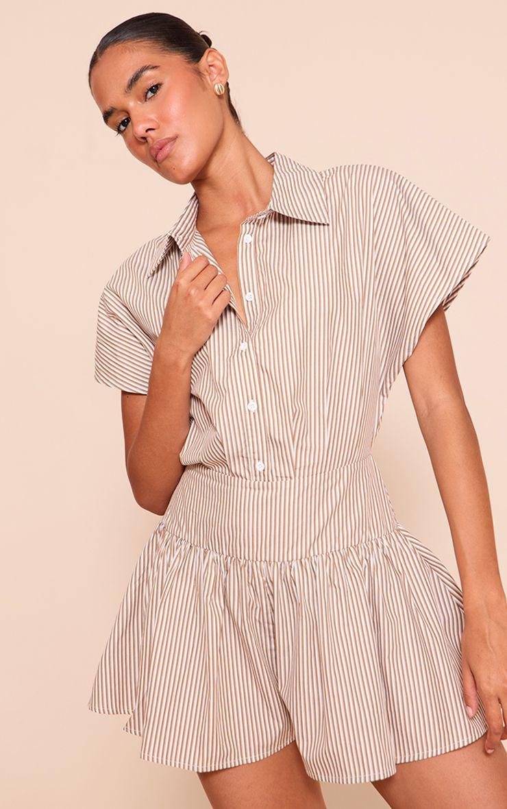 Woven Striped Cinched Playsuit by PRETTYLITTLETHING