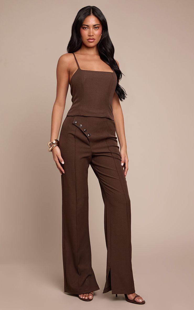 Woven Tailored Button Detail Straight Leg Jumpsuit by PRETTYLITTLETHING