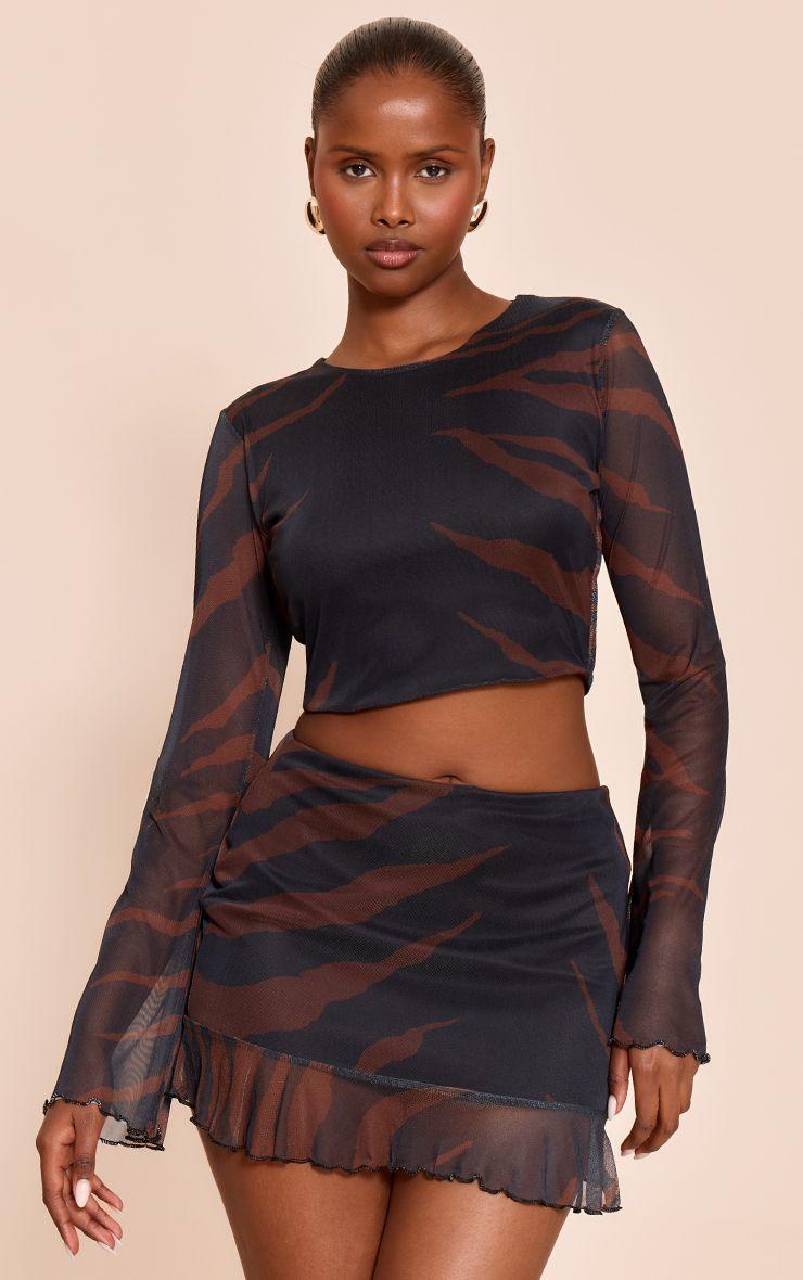 Zebra Print Mesh Long Sleeve Top by PRETTYLITTLETHING