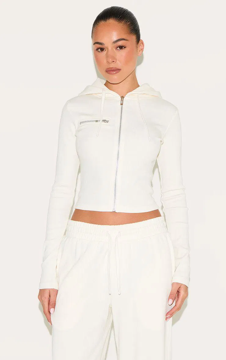 Zip Up Ribbed Track Top by PRETTYLITTLETHING