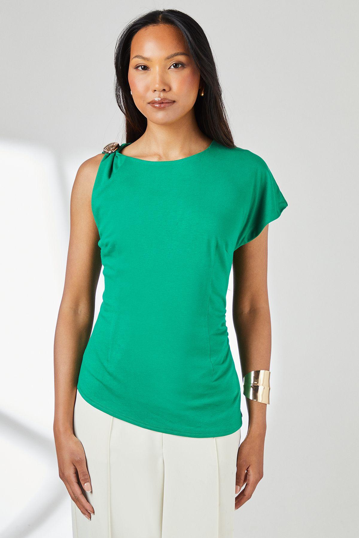 Asymmetric Trim Detail Jersey Top by PRINCIPLES