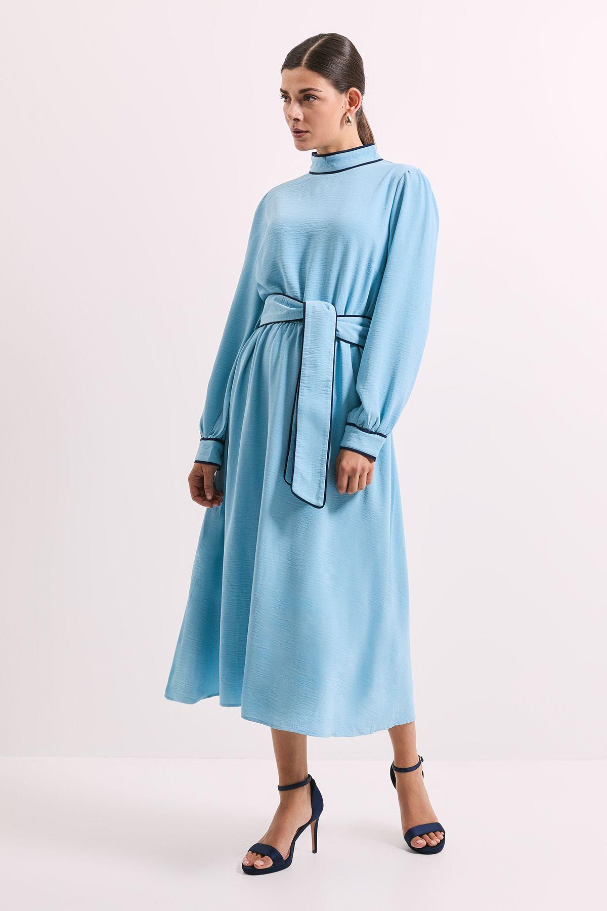 Blue Piping Detail Tie Waist Midi Dress by PRINCIPLES