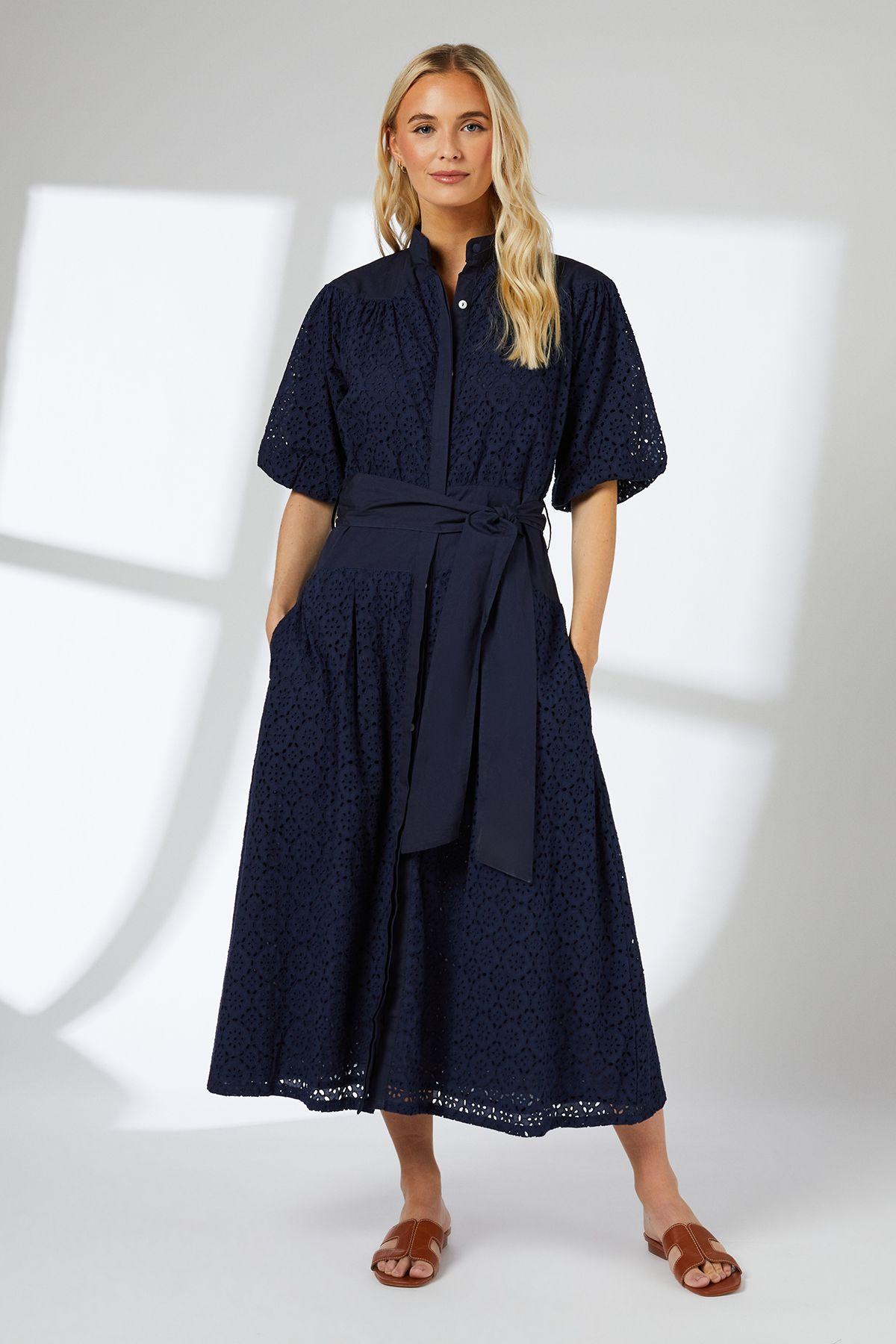 Broderie Belted Contrast Detail Midaxi Dress by PRINCIPLES