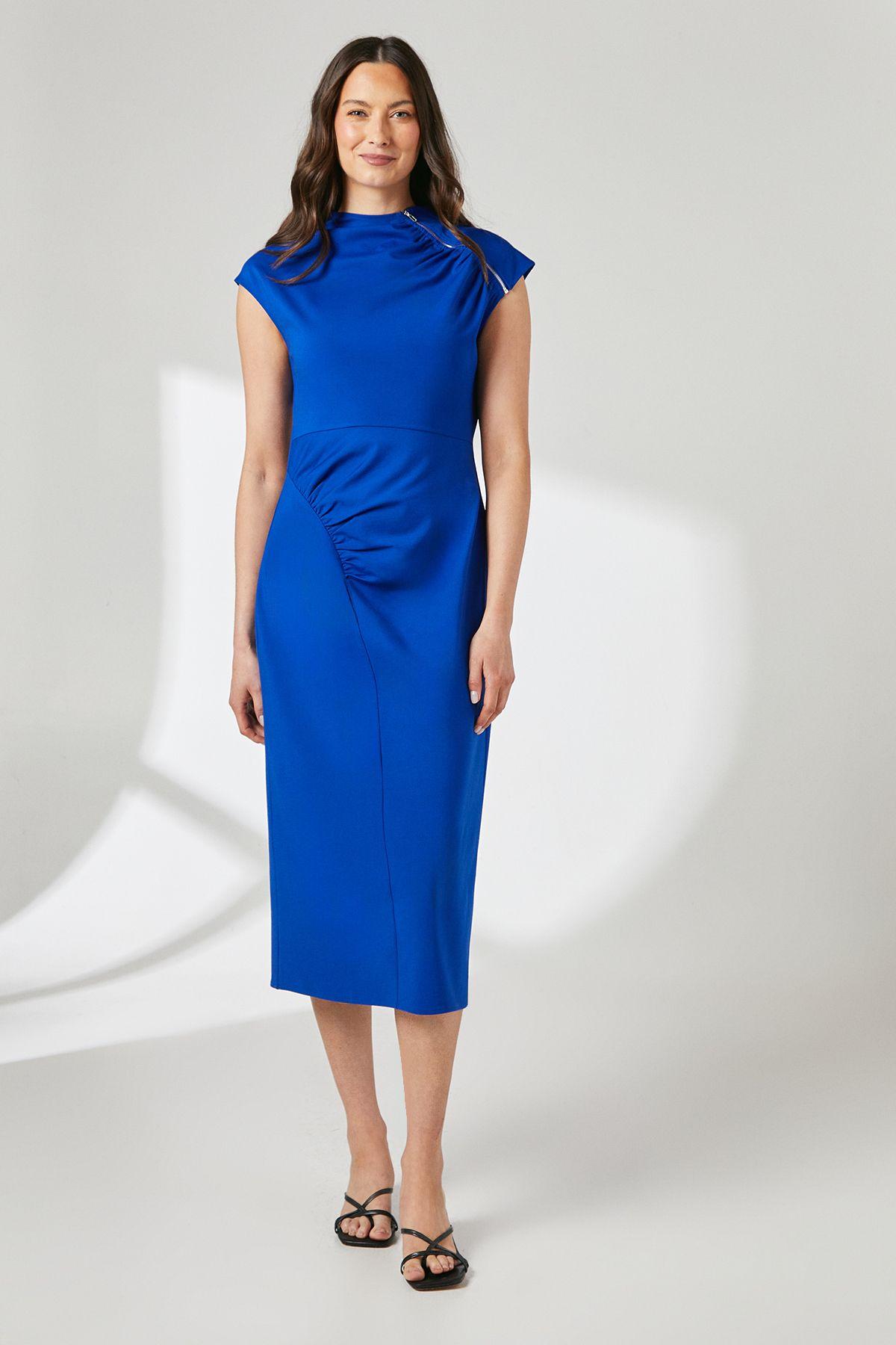 Cobalt Zip Detail Pencil Midi Dress by PRINCIPLES