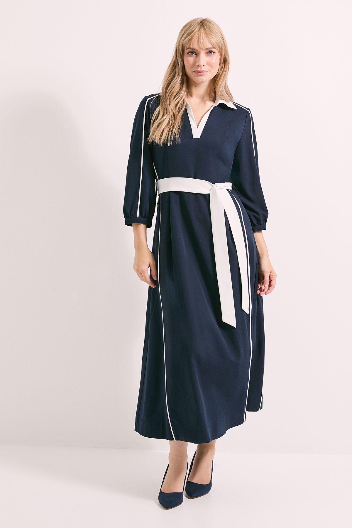 Contrast Detail Belted Midi Dress by PRINCIPLES