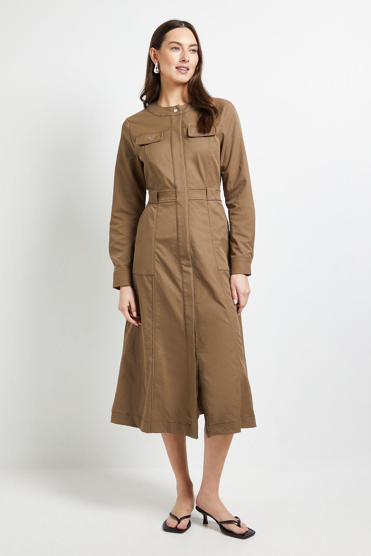Crepe Collarless Pocket Midi Dress by PRINCIPLES