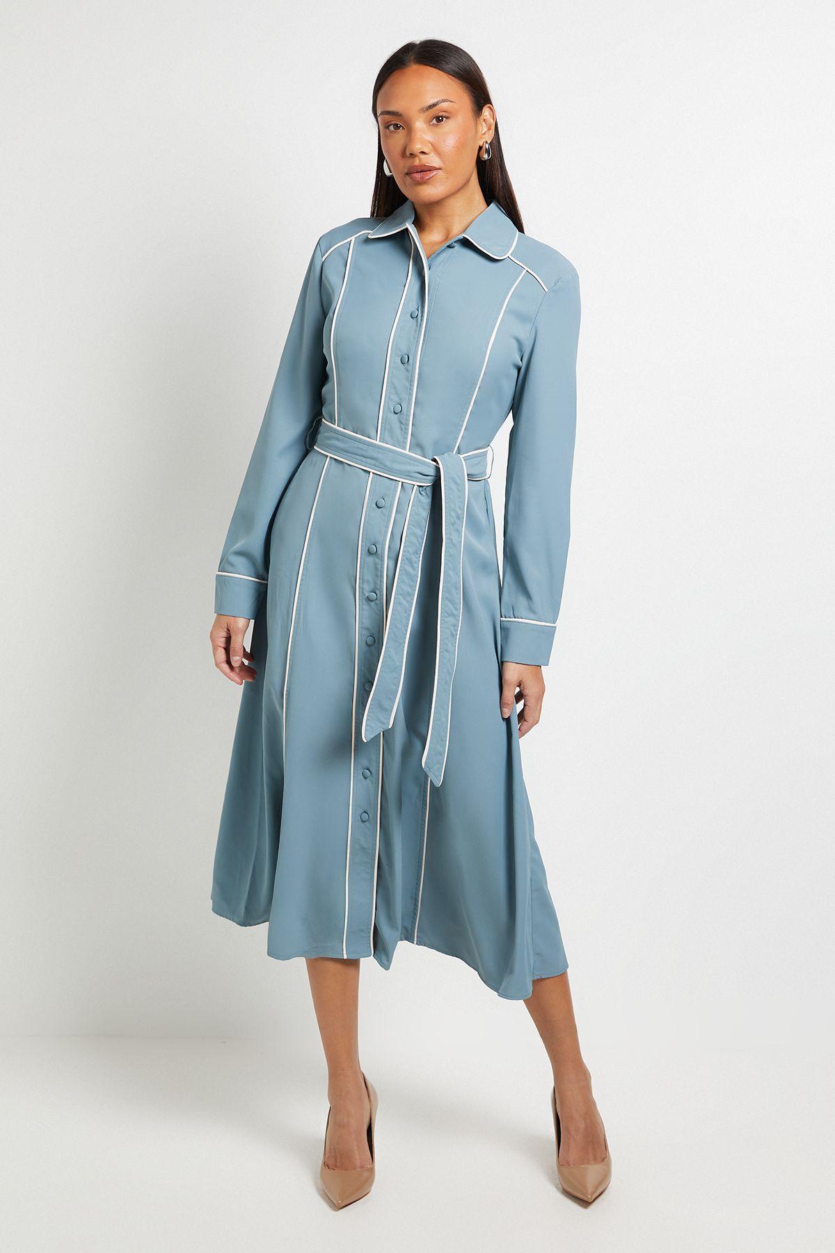 Crepe Contrast Belted Shirt Dress by PRINCIPLES