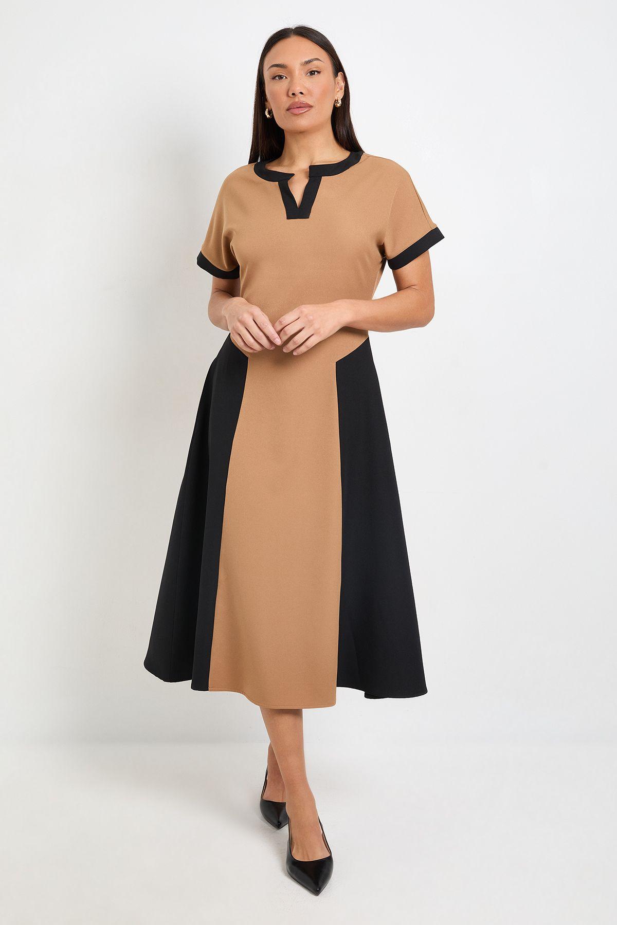 Formal Colour Block Contrast V Neck Midi Dress by PRINCIPLES