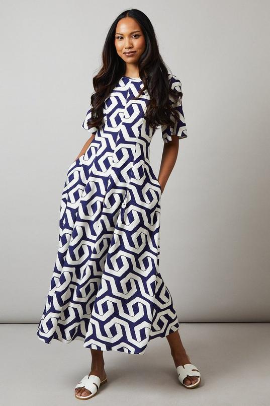 Geo Print Seam Detail Midi Dress by PRINCIPLES