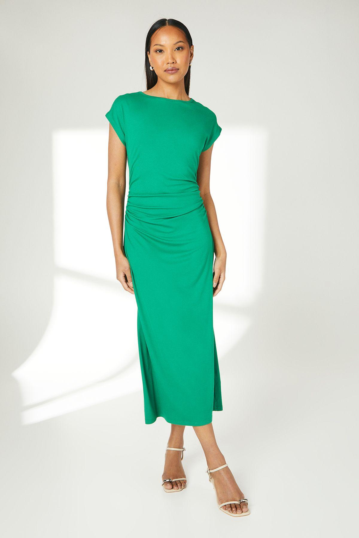 Green Ruched Waist Soft Touch Jersey Midi Dress by PRINCIPLES Green Ruched Waist Soft Touch Jersey Midi Dress by PRINCIPLES