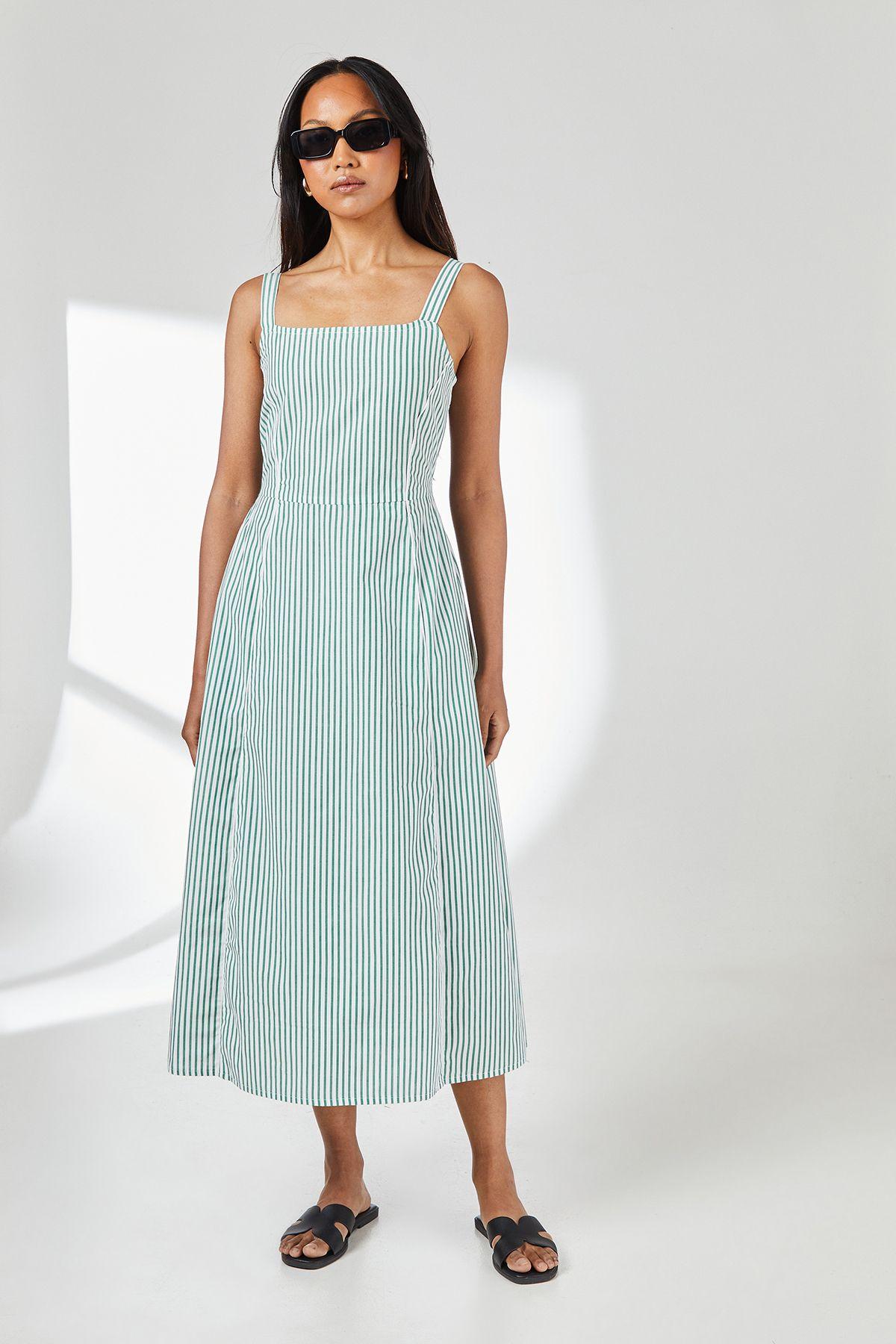 Green Stripe Square Neck Cami Midaxi Dress by PRINCIPLES Green Stripe Square Neck Cami Midaxi Dress by PRINCIPLES