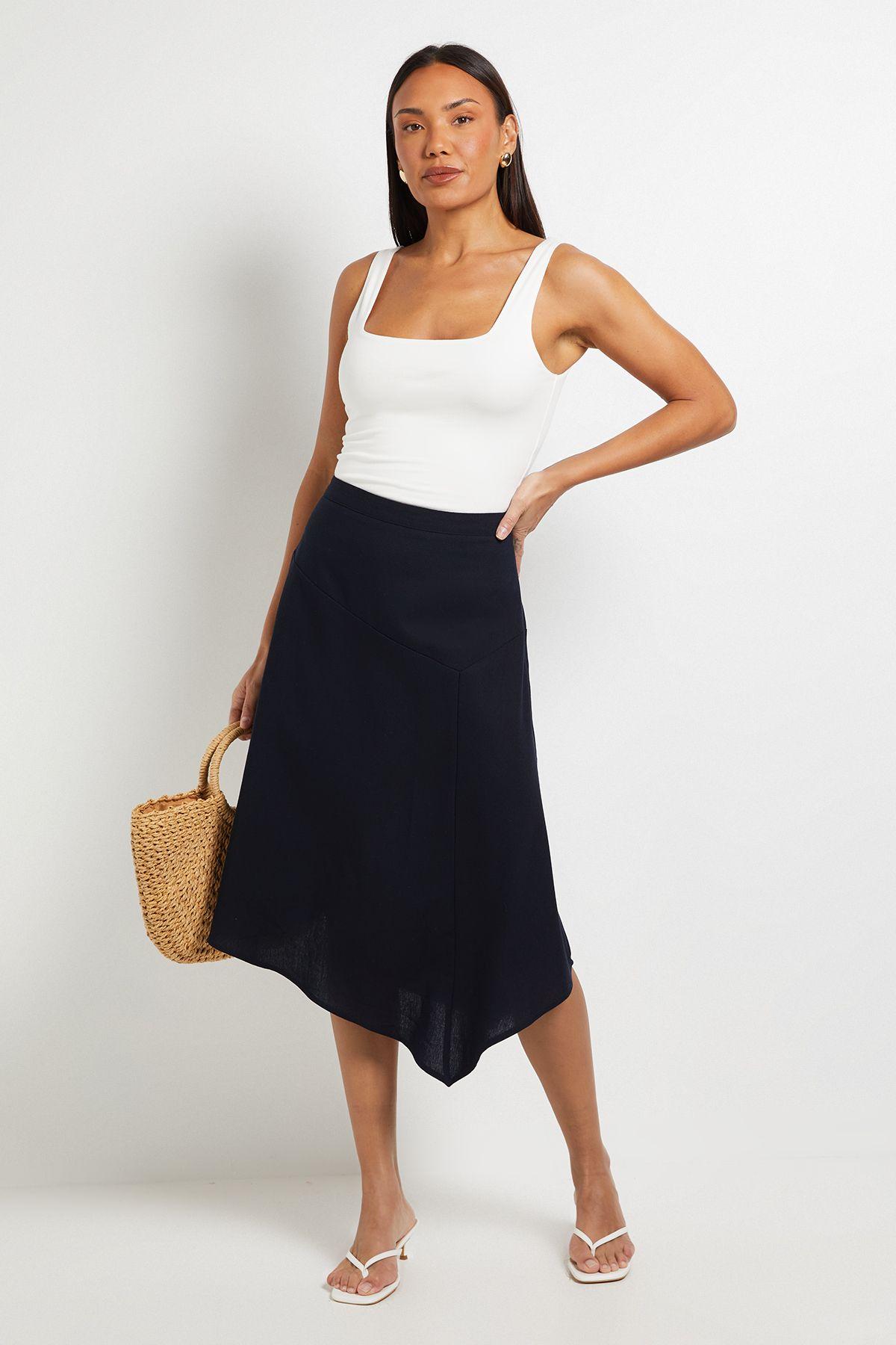 Linen Blend Dipped Hem Skirt by PRINCIPLES