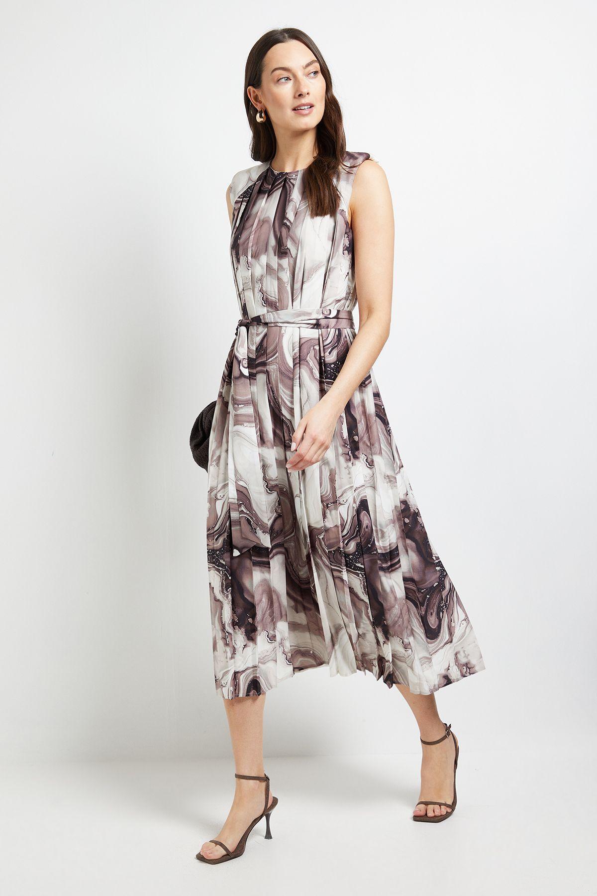 Marble Print Pleated Midi Dress by PRINCIPLES