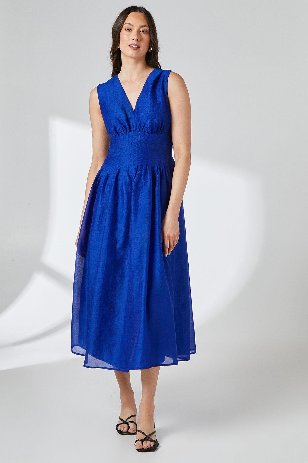 Pleat Detail V Neck Organza Midi Dress by PRINCIPLES