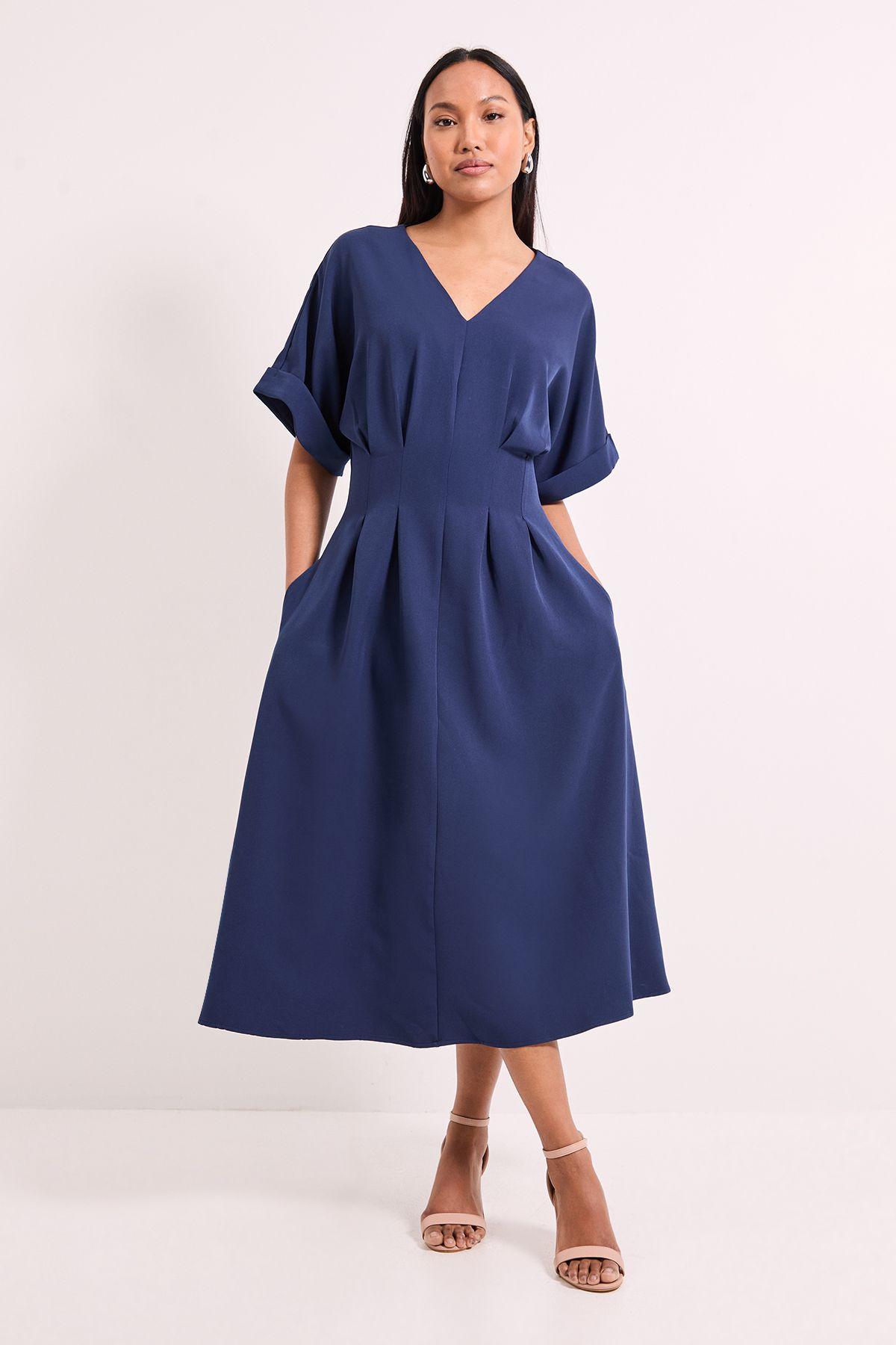 Pleat Waist Relaxed Cuff Crepe Midi Dress by PRINCIPLES