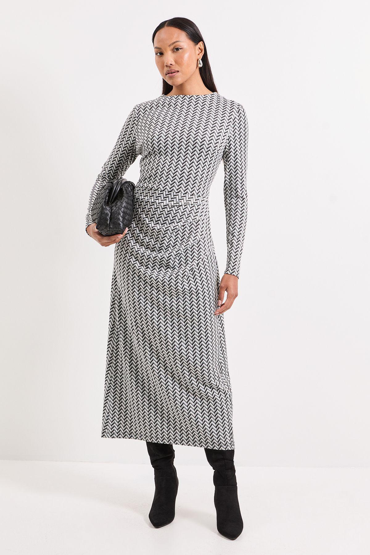Ponte Jacquard Ruched Maxi Dress by PRINCIPLES