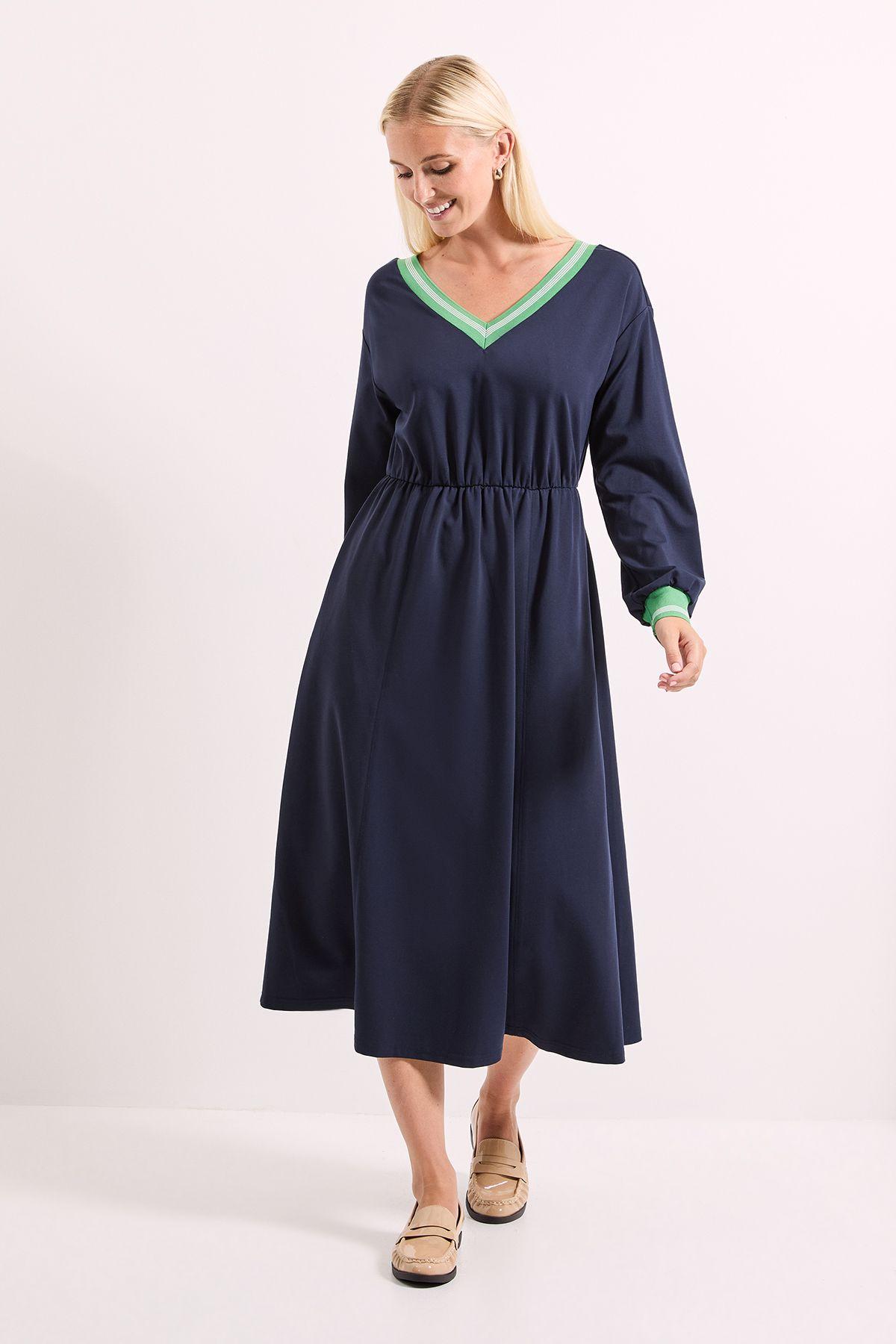 Rib Contrast Detail V Neck Midi Dress by PRINCIPLES