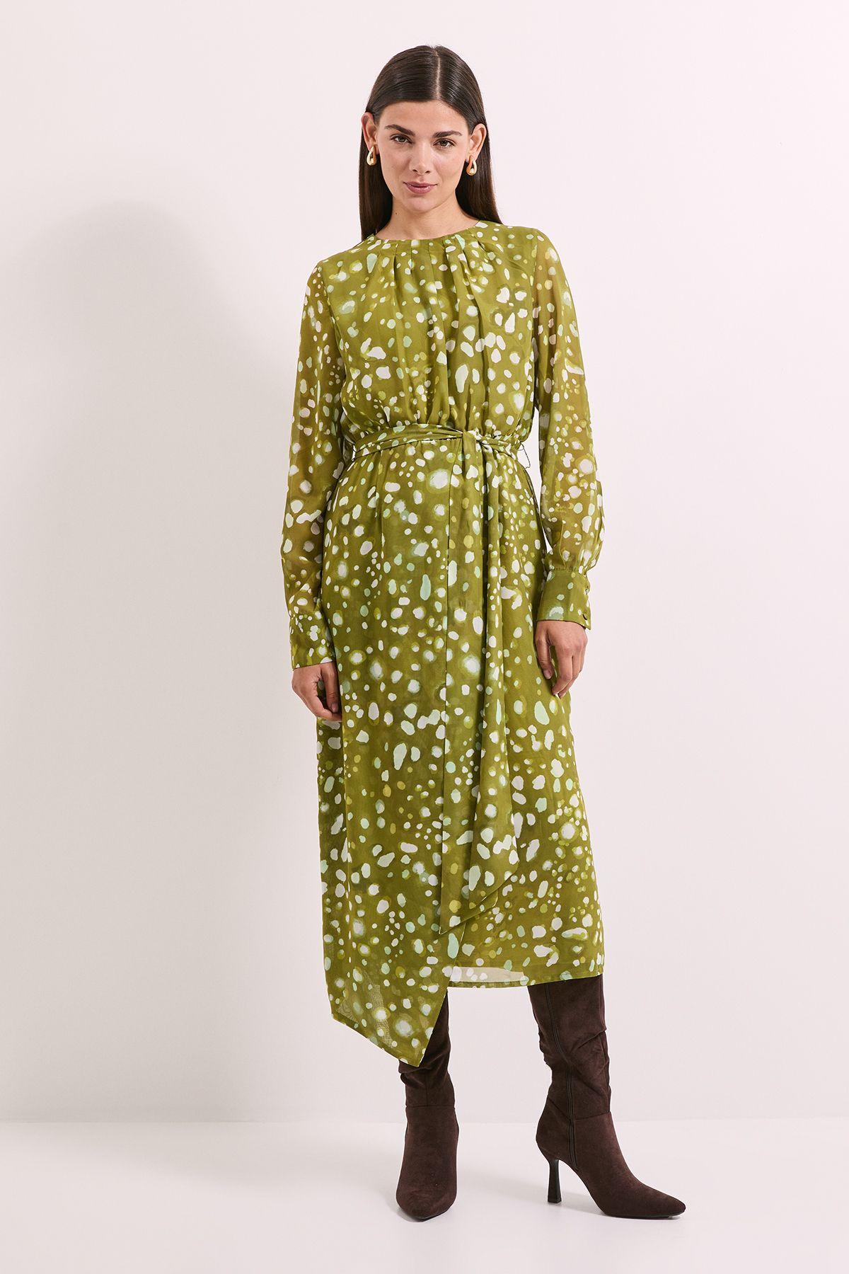 Spot Pleat Neck Drape Midi Dress by PRINCIPLES