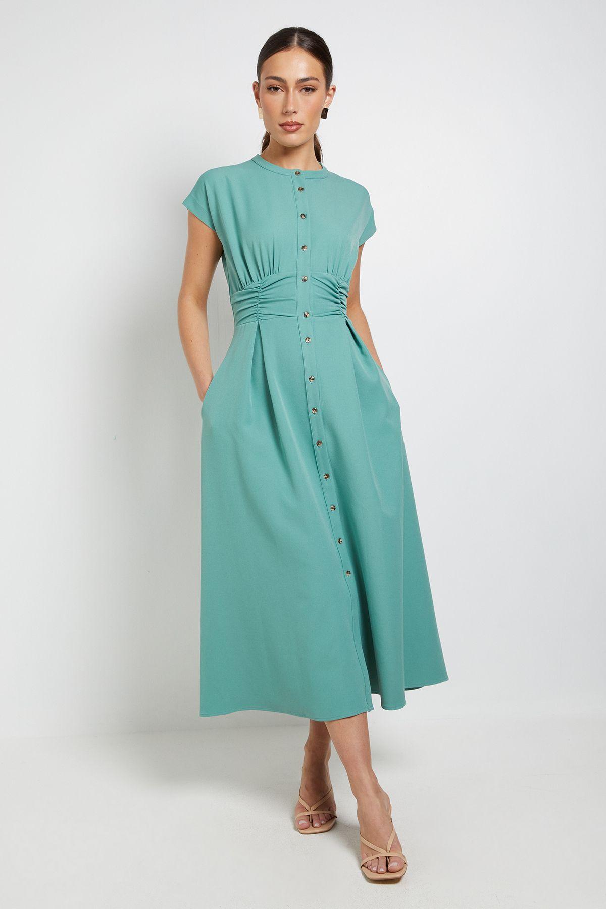Structured Ruched Button Through Maxi Dress by PRINCIPLES