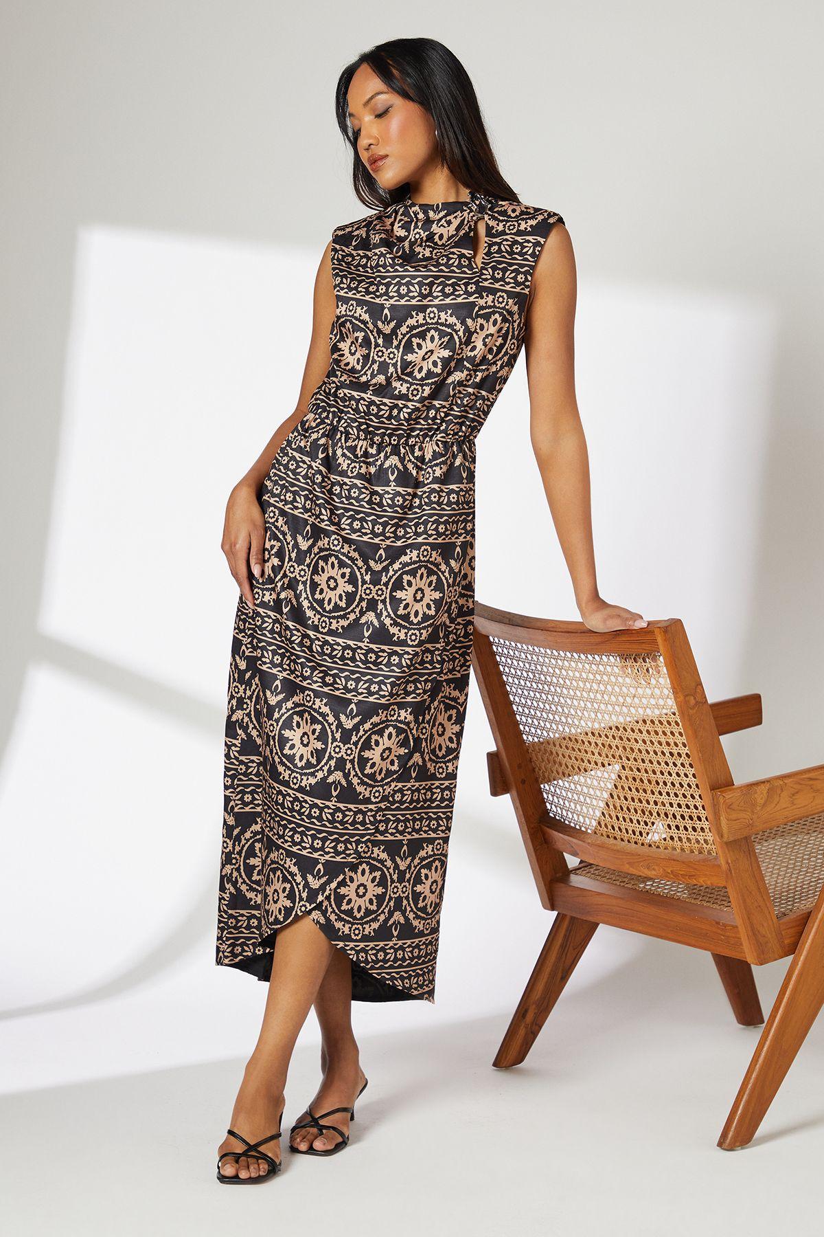 Tile Print Cowl Neck Woven Midi Dress by PRINCIPLES