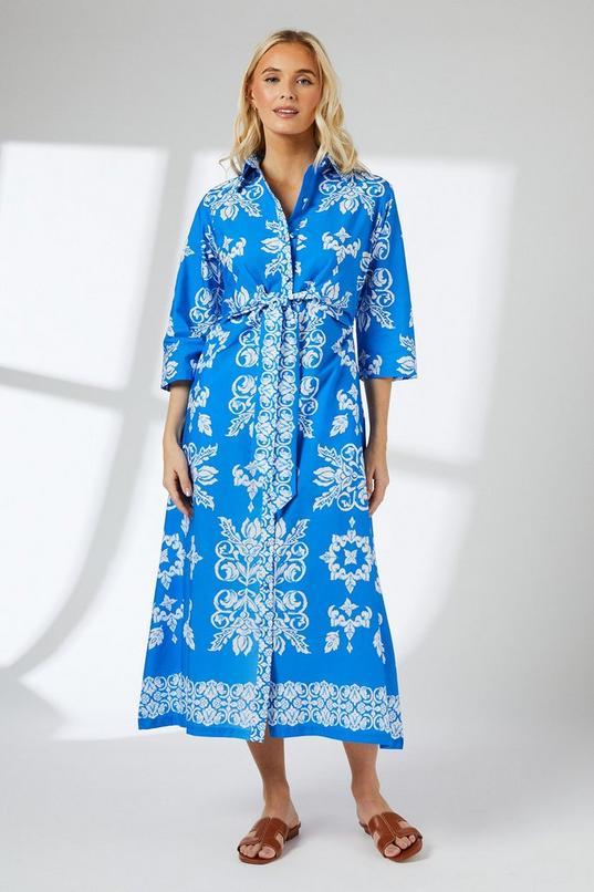 Tile Print Tie Front Midi Shirt Dress by PRINCIPLES