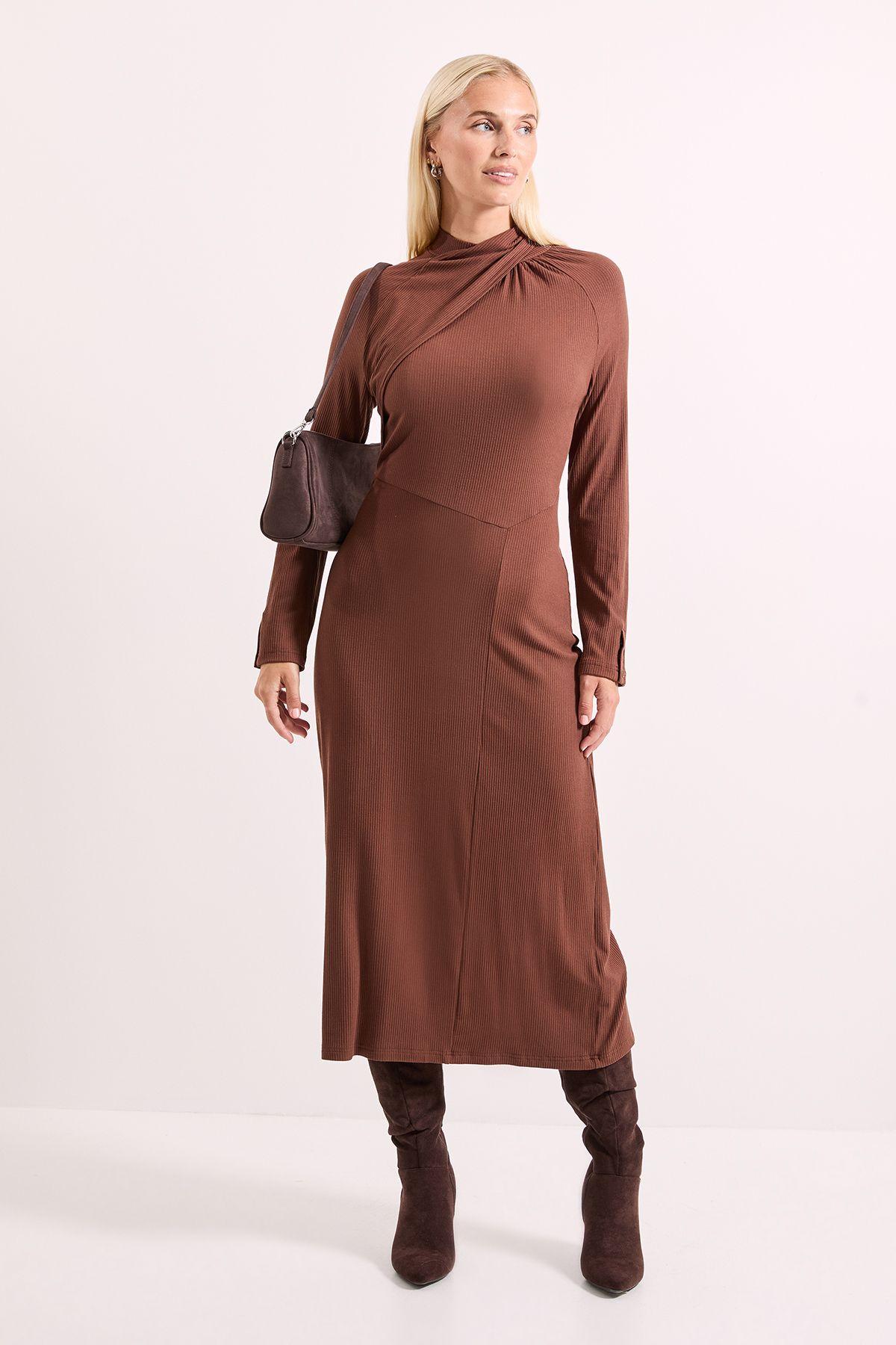 Twist Detail Ribbed Jersey Midi Dress by PRINCIPLES
