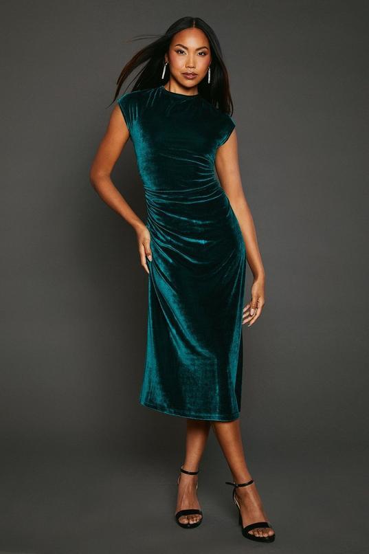 Velvet Ruched Waist Midi Dress by PRINCIPLES