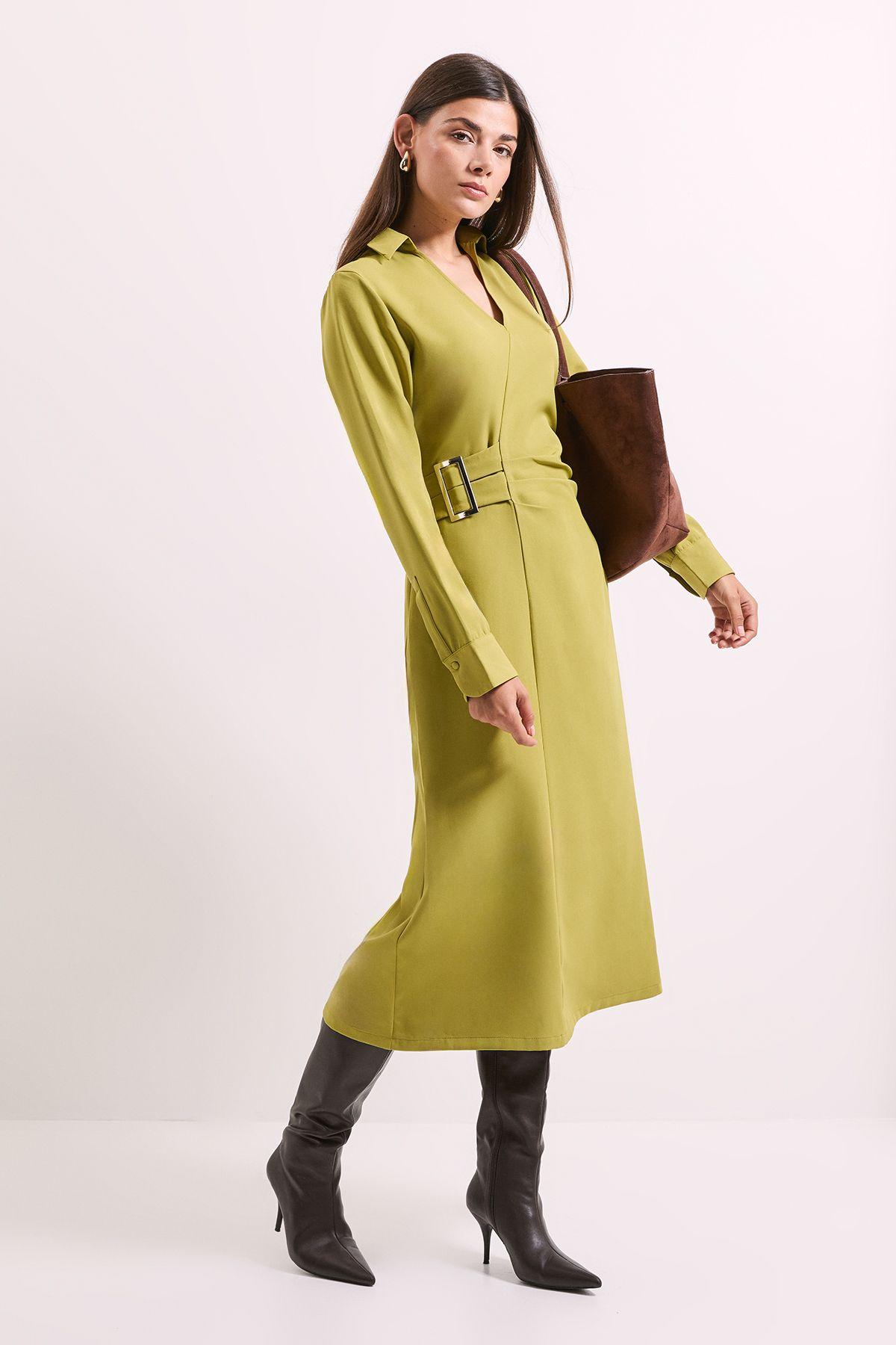 Wrap Buckle Detail Crepe Midi Dress by PRINCIPLES