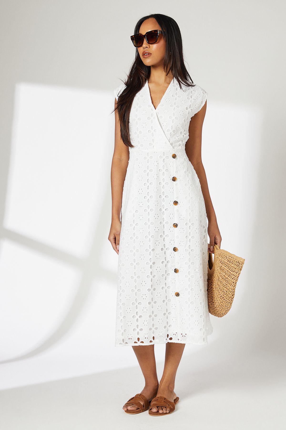 Wrap Front Button Detail Midi Broderie Dress by PRINCIPLES