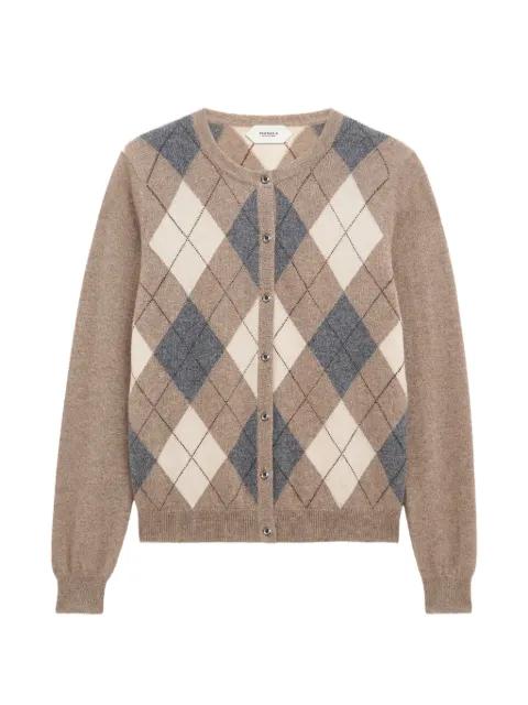 argyle crew-neck cardigan by PRINGLE OF SCOTLAND