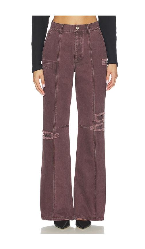 PRIVATE POLICY Distressed Pant in Burgundy by PRIVATE POLICY