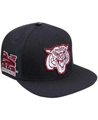 Men's Black Morehouse College Maroon Tigers Arch Over Logo Evergreen Snapback Hat by PRO STANDARD