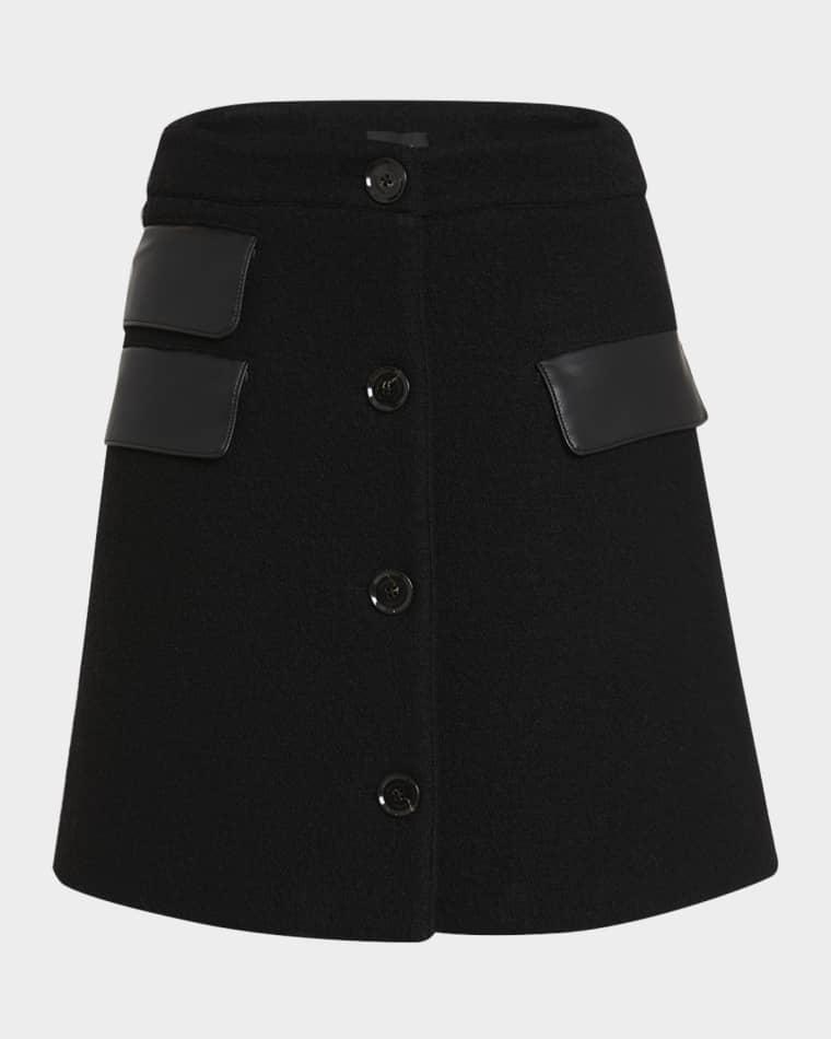 Mei Faux Leather Pocket Button-Front Wool Mini Skirt by PROENZA SCHOULER