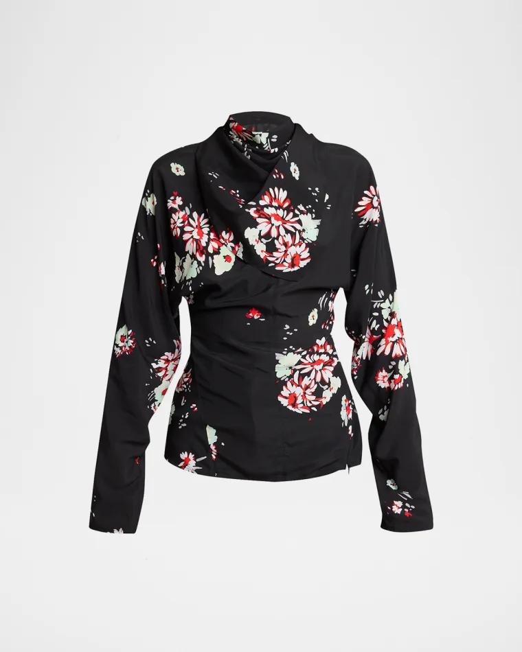 Ysabelle Floral Draped Long-Sleeve Top by PROENZA SCHOULER