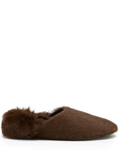 fur-trimmed calfskin slippers by PROENZA SCHOULER