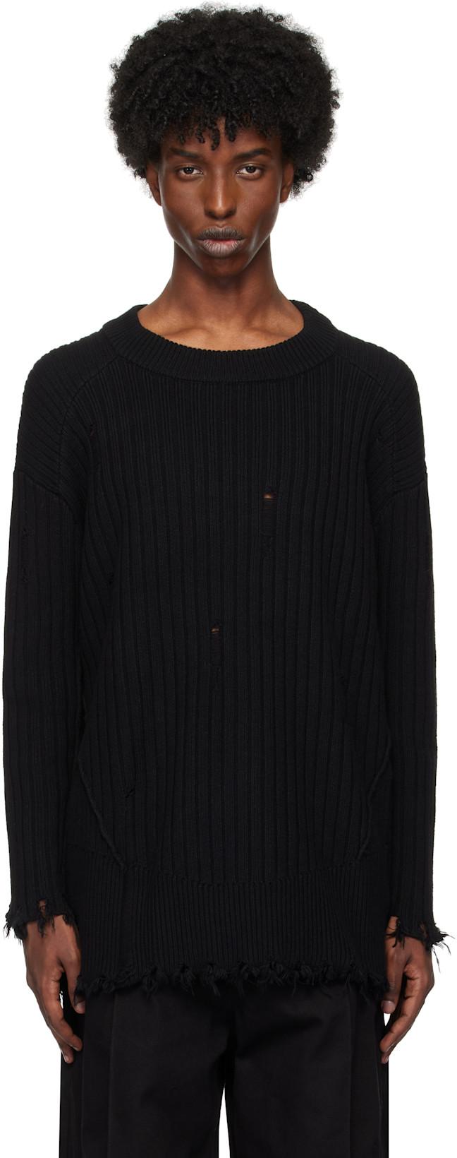 Black Destroyed Knit Sweater by PROFESSOR.E