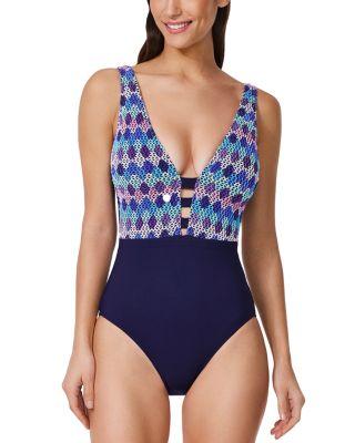Retro Riviera Deep V Neck Halter One Piece Swimsuit by PROFILE BY GOTTEX