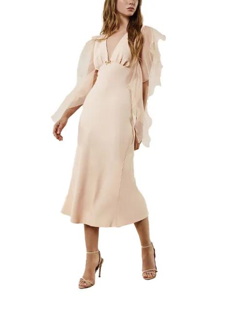 ruffled-sleeve midi dress by PRONOVIAS PARTY EDIT