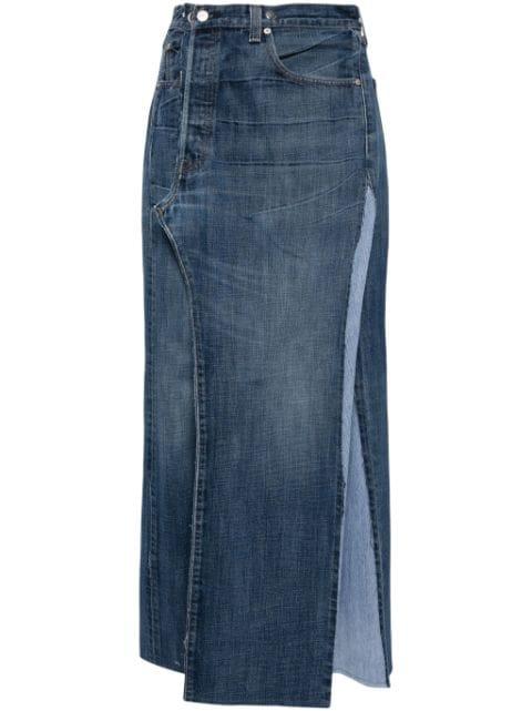 washed denim midi skirt by PROTOTYPES