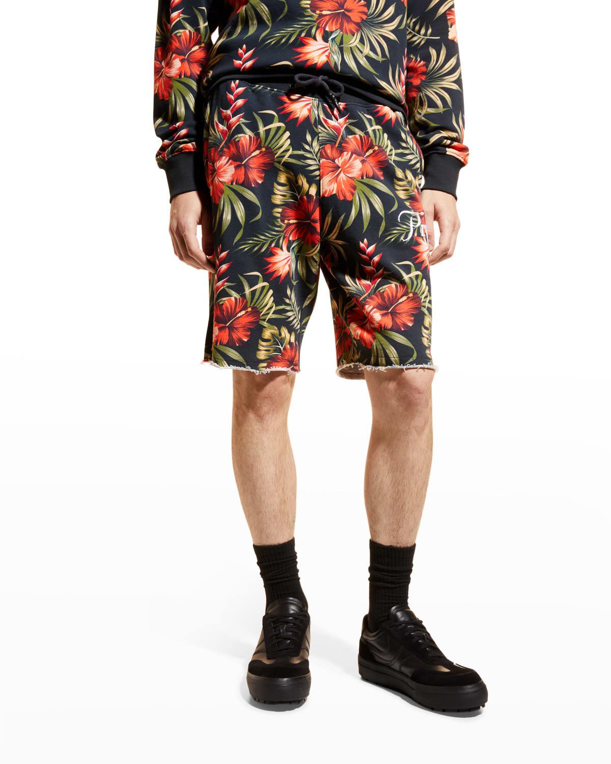 Men's Realm Floral-Print Sweat Shorts by PRPS Men's Realm Floral-Print Sweat Shorts by PRPS