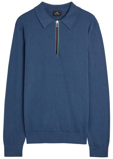 Stripe-trimmed fine-knit polo jumper by PS BY PAUL SMITH