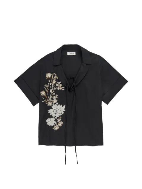 Zwart floral-embroidered shirt by PSOPHIA